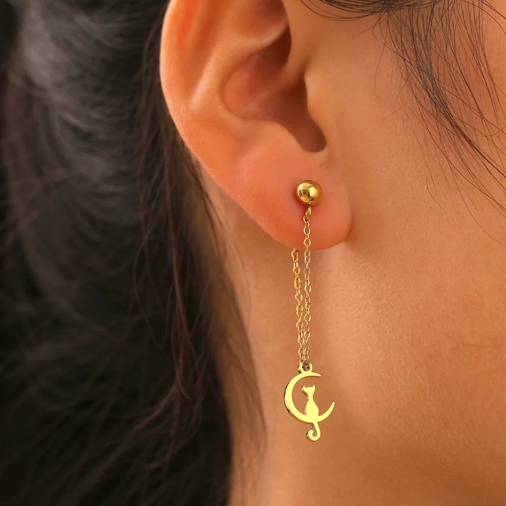 Delicate Moon Cat Earrings - Picture 5 of 5